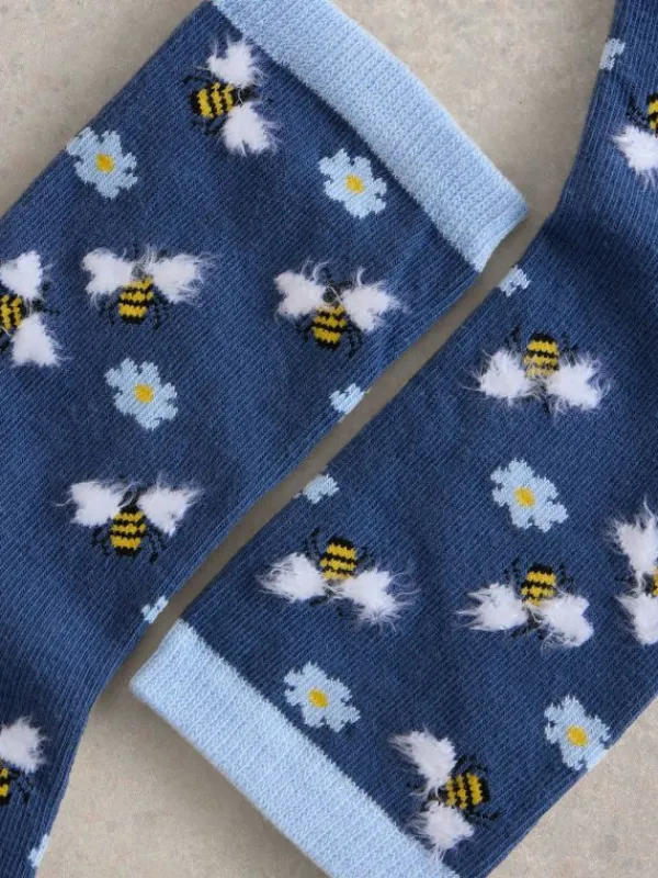 Fluffy Bee Ankle Sock in NAVY MULTI<White Stuff Clearance