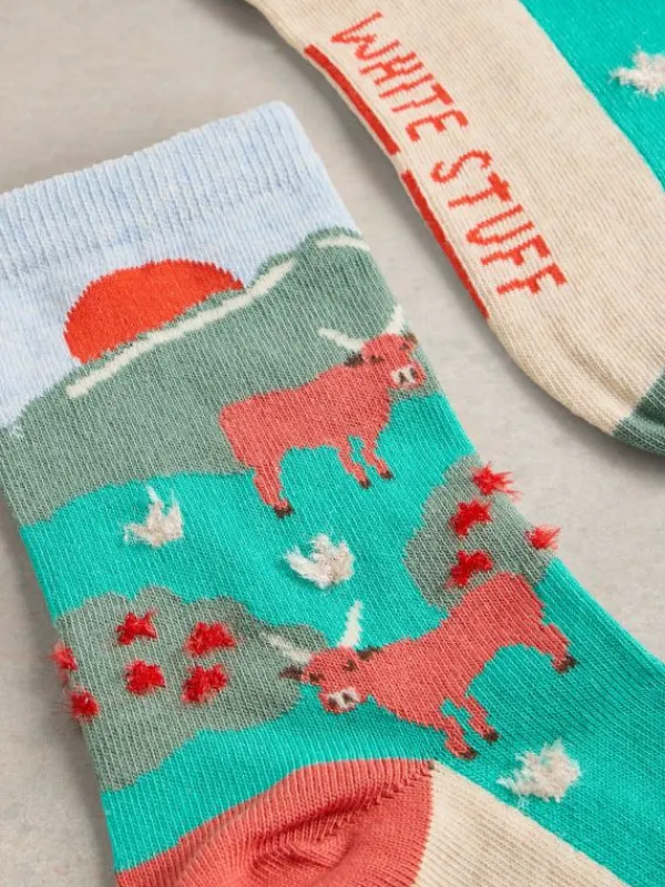 Fluffy Cows Ankle Sock in BRIGHT GREEN<White Stuff New