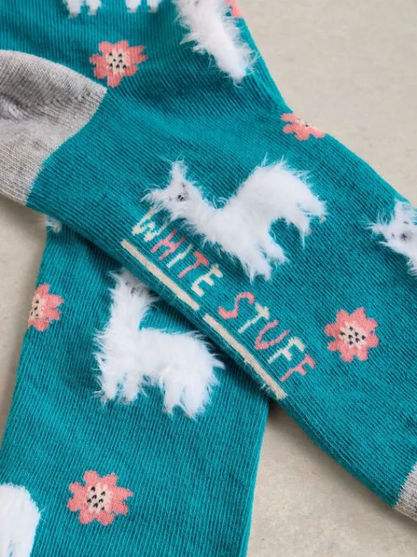 Fluffy Llama Ankle Socks in BRIGHT TEAL<White Stuff Outlet
