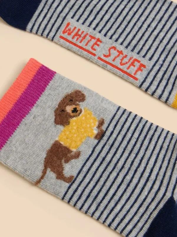 Fluffy Sausage Dog Ankle Sock in GREY MULTI<White Stuff Clearance