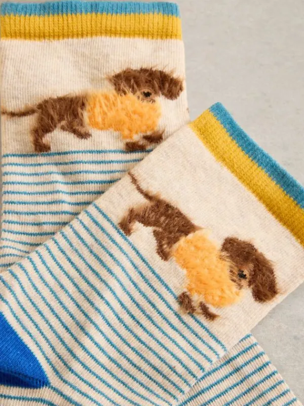 Fluffy Sausage Dog Ankle Socks in NATURAL MULTI<White Stuff Online