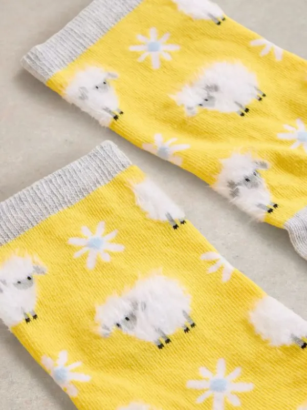 Fluffy Sheep Ankle Socks in BRIGHT YELLOW<White Stuff Discount