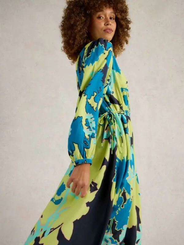 Freya Midi Dress in GREEN PRINT<White Stuff Clearance