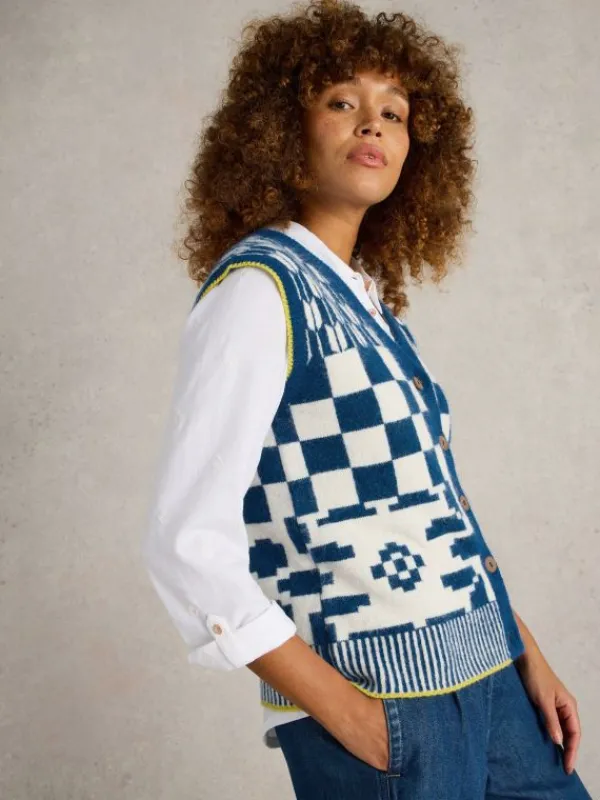 GEO MIX BUTTON TANK in BLUE MULTI<White Stuff Online