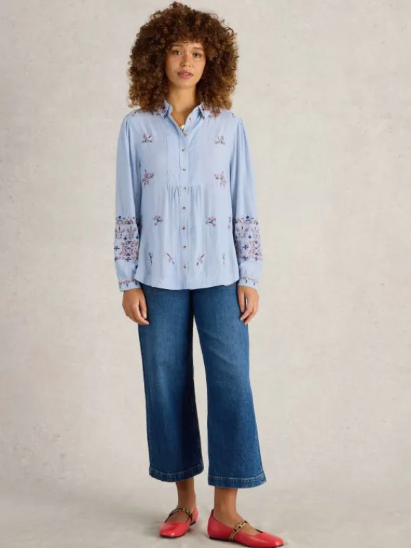 Geri Embroidered Shirt in BLUE MULTI<White Stuff Hot