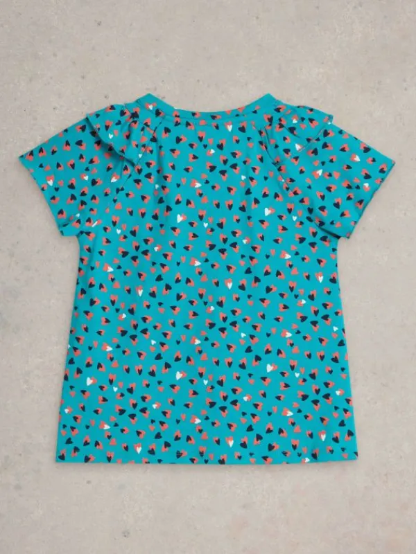 Girls Ditsy Heart Print Tee in BLUE MULTI<White Stuff Outlet