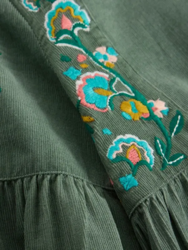Girls Embroidered Needlecord Dress in LIGHT TEAL<White Stuff Hot