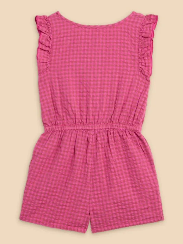 Girls Gingham Playsuit in DUSTY PINK<White Stuff Discount