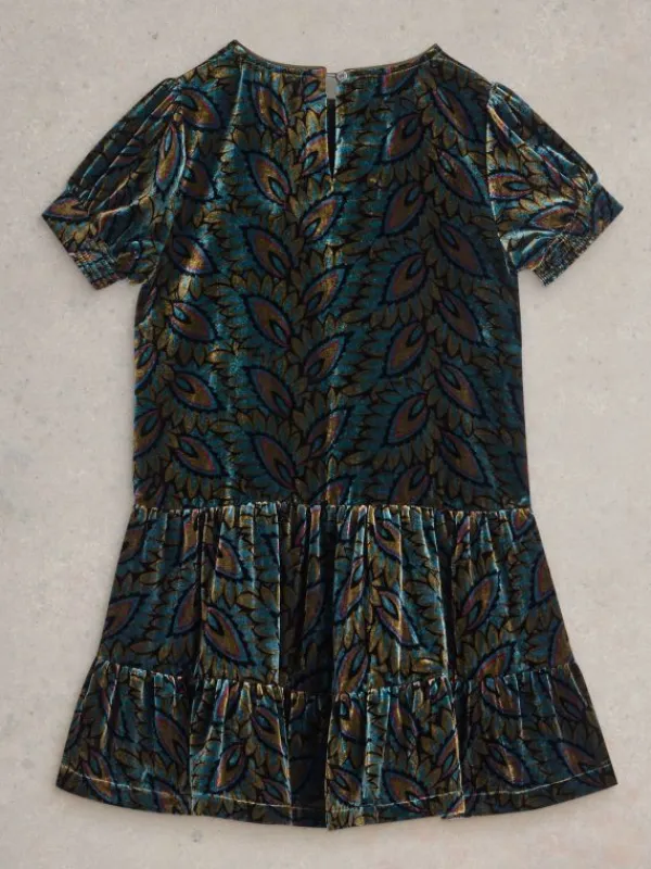 Girls Velvet Printed Dress in BLACK PRINT<White Stuff Online