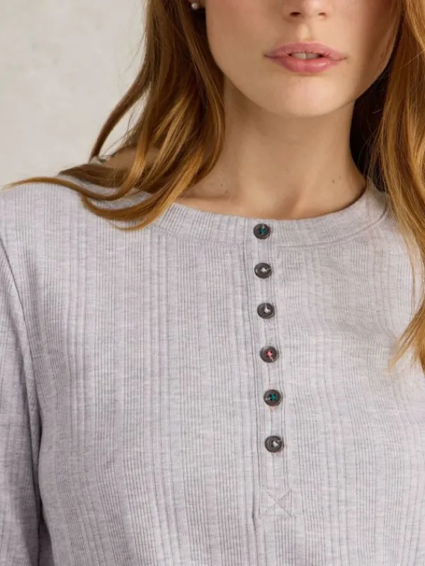 Hailey Rib Henley Jersey Top in GREY MARL<White Stuff New