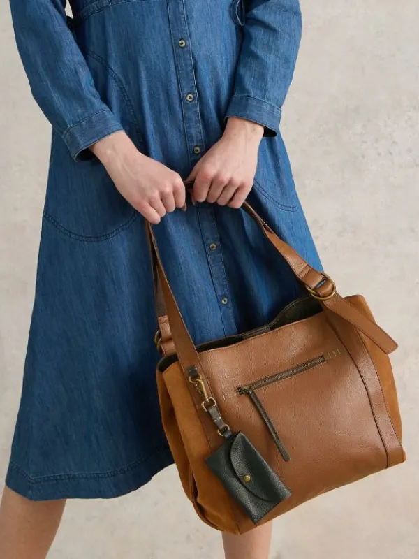 Hannah Leather Tote Bag in MID TAN<White Stuff New