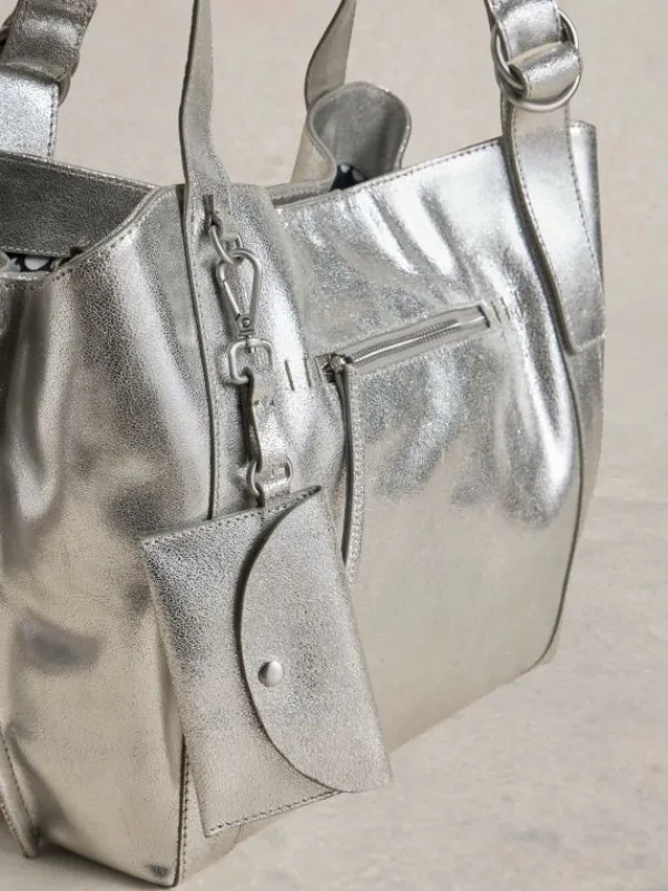 Hannah Tote Leather in SILVER TONE METALLIC<White Stuff Hot