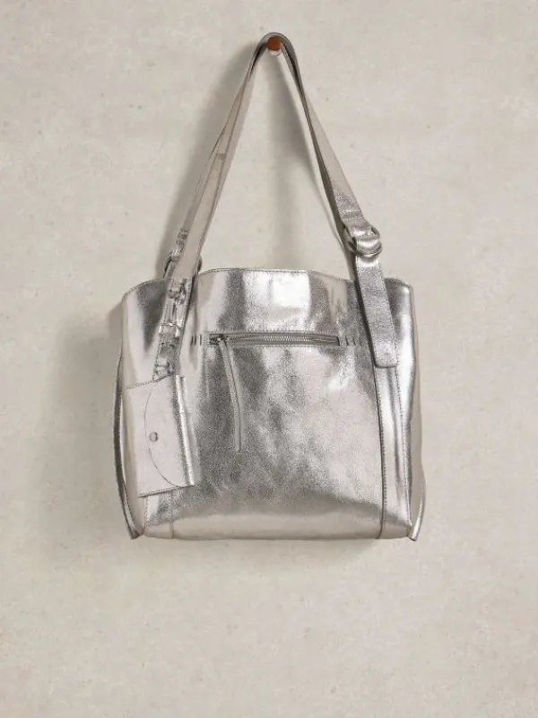 Hannah Tote Leather in SILVER TONE METALLIC<White Stuff Hot