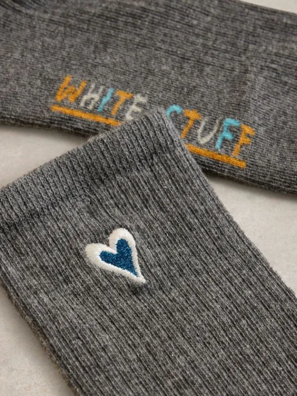 Heart Embroidered Ankle Sock in DK GREY<White Stuff Hot