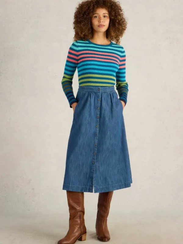 Heather Denim Midi Skirt in MID DENIM<White Stuff New