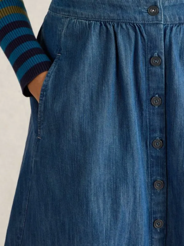 Heather Denim Midi Skirt in MID DENIM<White Stuff New