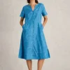 Iris Cotton Jacquard Dress in CHAMBRAY BLUE<White Stuff Online
