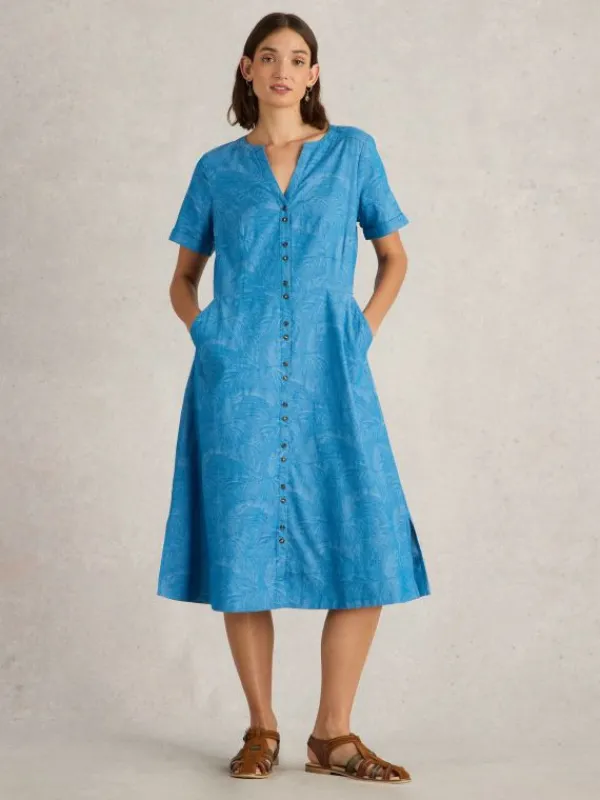 Iris Cotton Jacquard Dress in CHAMBRAY BLUE<White Stuff Online
