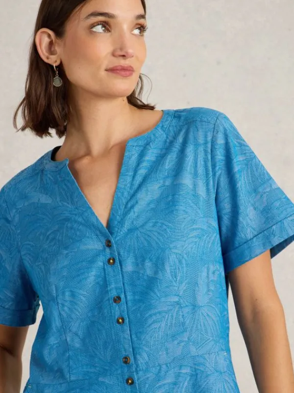 Iris Cotton Jacquard Dress in CHAMBRAY BLUE<White Stuff Online