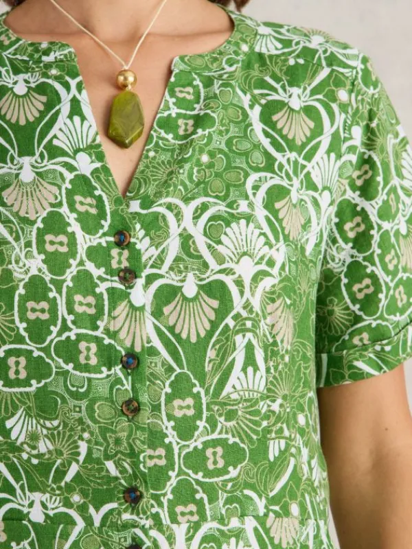 Iris Linen Dress in GREEN PRINT<White Stuff Fashion