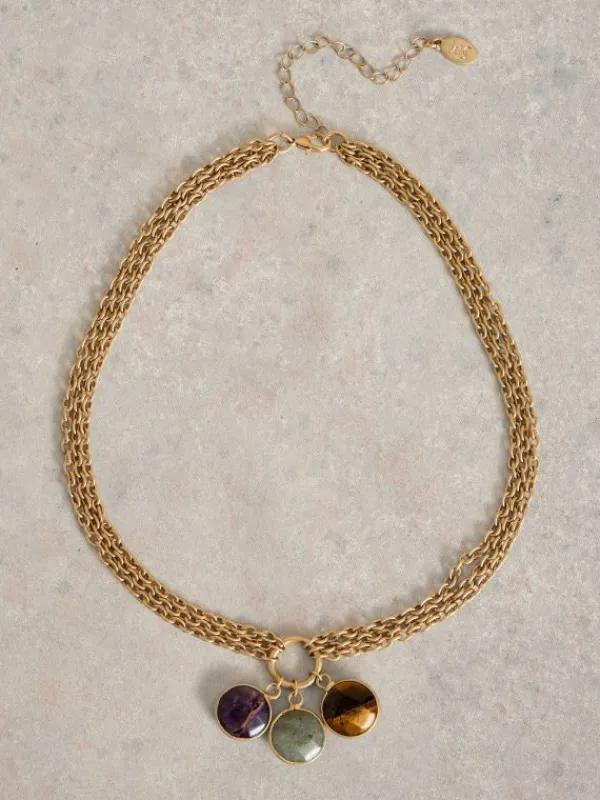 IRIS SEMI-PRECIOUS DROP STONE NECKLACE in GOLD TONE METALLIC<White Stuff Outlet
