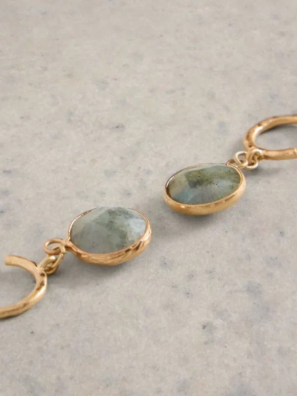 IRIS SEMI-PRECIOUS DROP STONE EARRING in DUSTY GREY<White Stuff Hot
