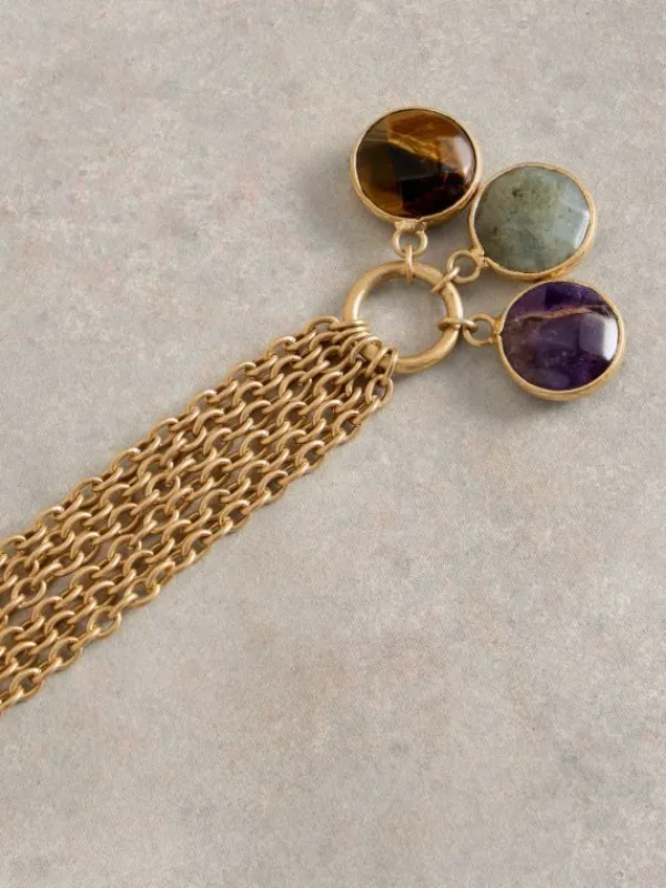 IRIS SEMI-PRECIOUS DROP STONE NECKLACE in GOLD TONE METALLIC<White Stuff Outlet