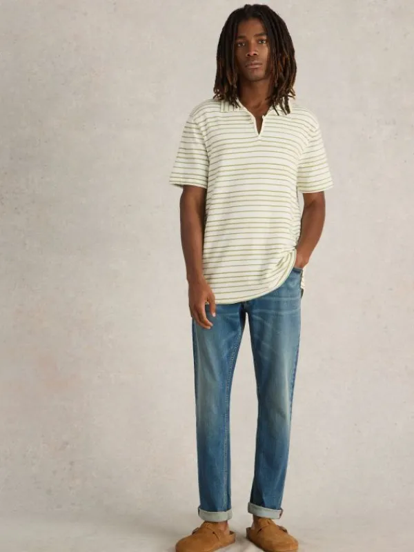 Jacquard Short Sleeve Stripe Polo in WHITE MULTI<White Stuff New