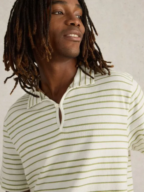 Jacquard Short Sleeve Stripe Polo in WHITE MULTI<White Stuff New