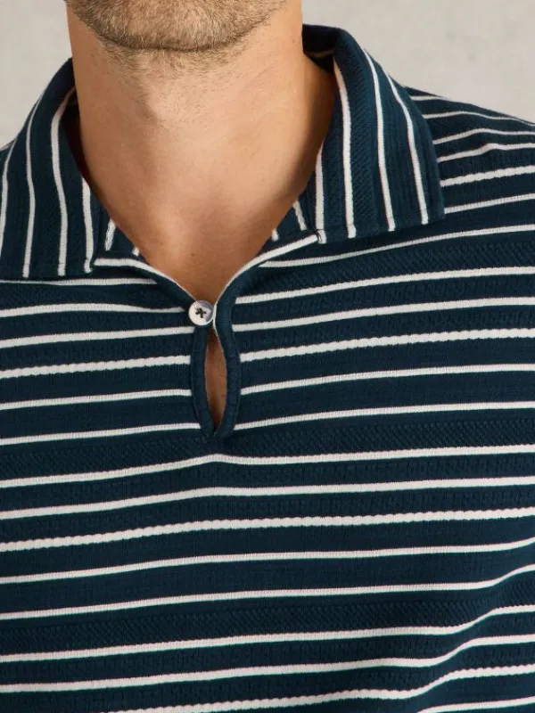 Jacquard Short Sleeve Stripe Polo in NAVY MULTI<White Stuff Best