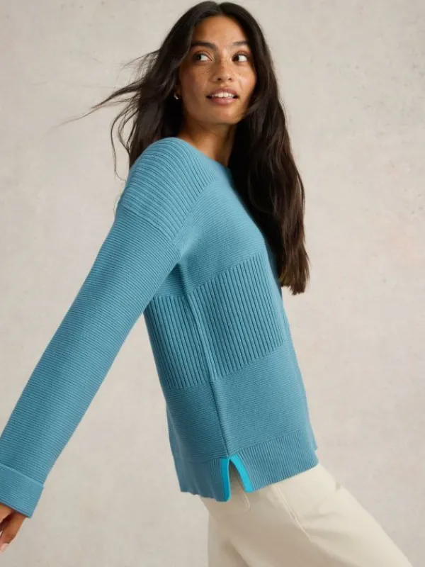 JANA MIX STITCH JUMPER in MID BLUE<White Stuff Sale