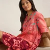 June Linen Short Sleeve Dress in RED MULTI<White Stuff Sale