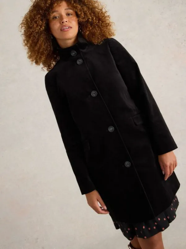 Karla Velvet Coat in PURE BLACK<White Stuff Online