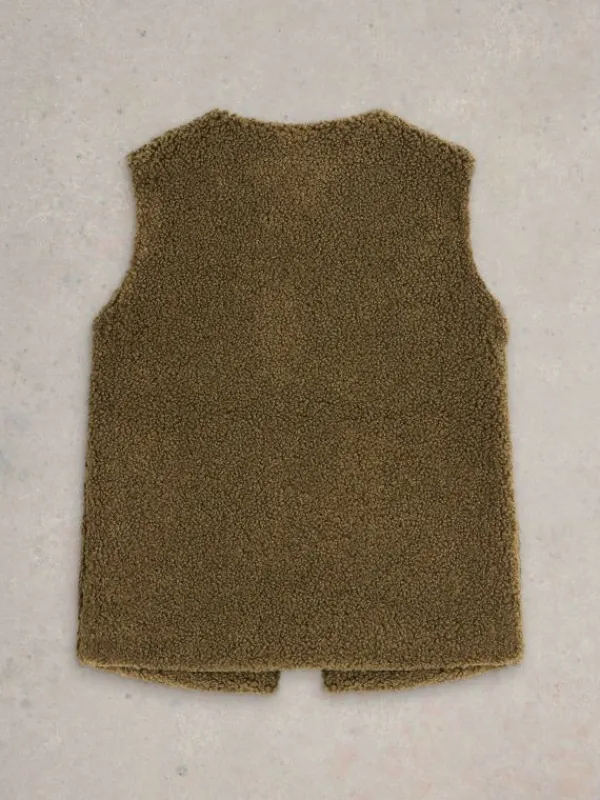 Kids Borg Crew Neck Gilet in KHAKI GREEN<White Stuff Clearance