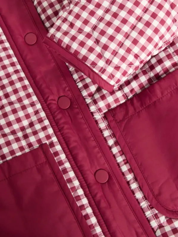 Kids Gingham Borg Lined Coat in DEEP RED<White Stuff Fashion