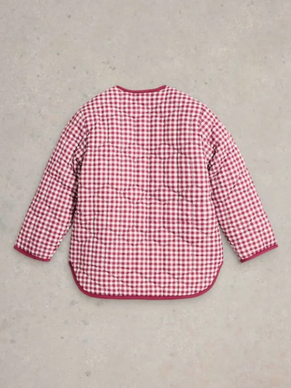 Kids Gingham Borg Lined Coat in DEEP RED<White Stuff Fashion