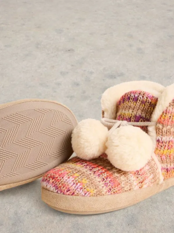 Knitted Bootie Slipper in NATURAL MULTI<White Stuff Hot