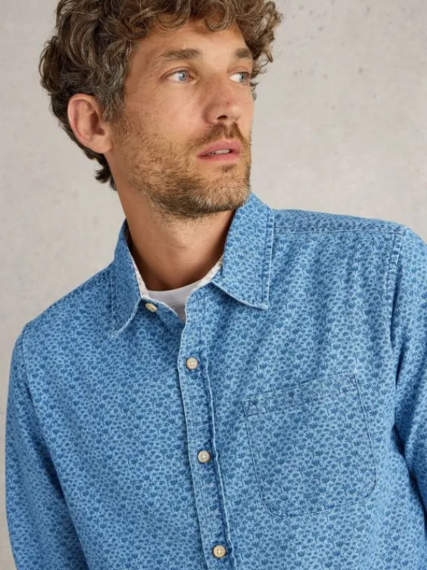 Leaf Printed Long Sleeve Shirt in CHAMBRAY BLUE<White Stuff Outlet