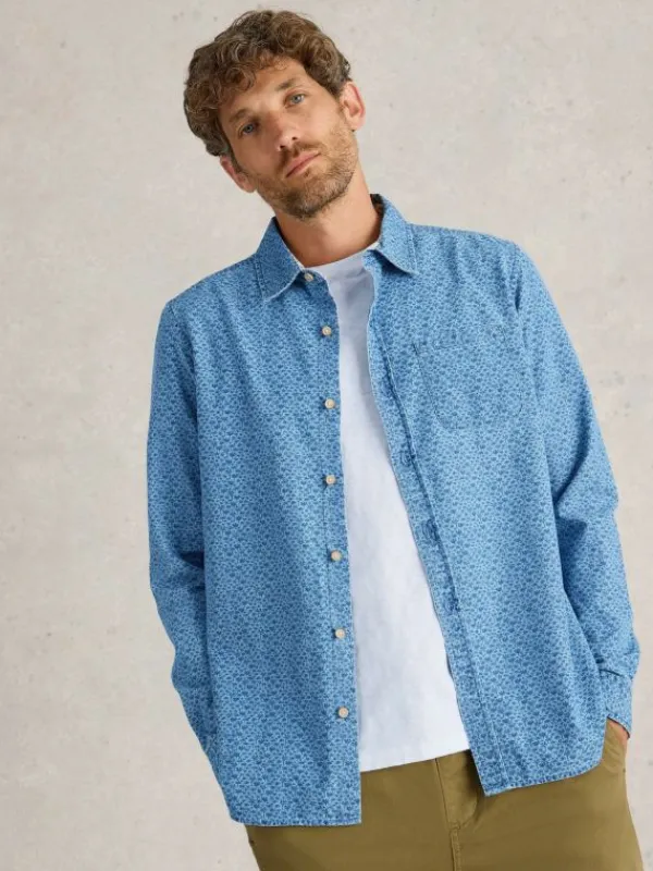 Leaf Printed Long Sleeve Shirt in CHAMBRAY BLUE<White Stuff Outlet