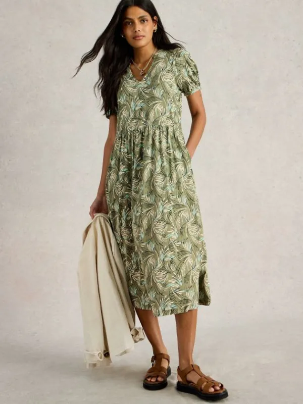 Leah Jersey Midi Dress in GREEN PRINT<White Stuff Fashion