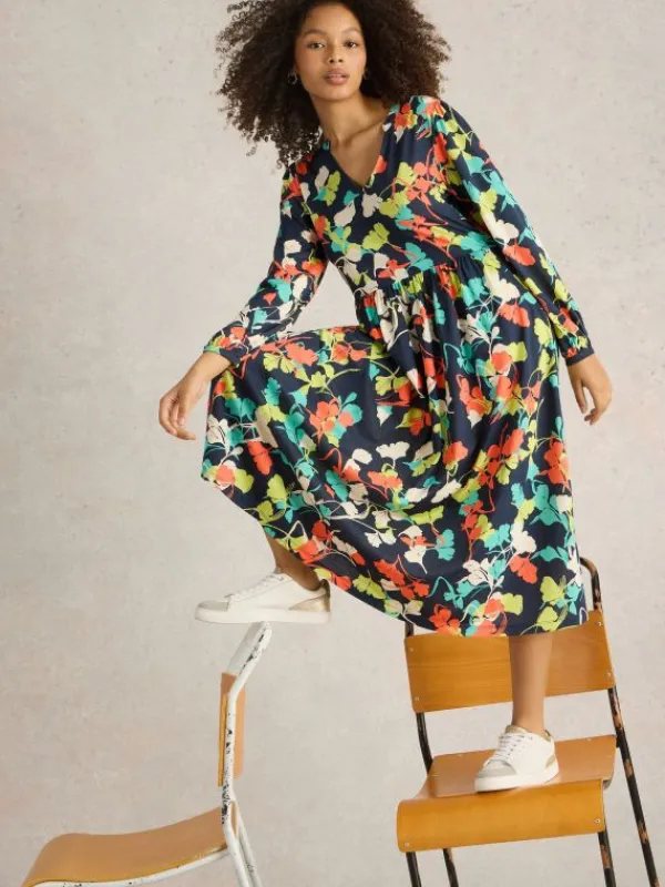 Leah Midi Jersey Dress in NAVY MULTI<White Stuff Clearance