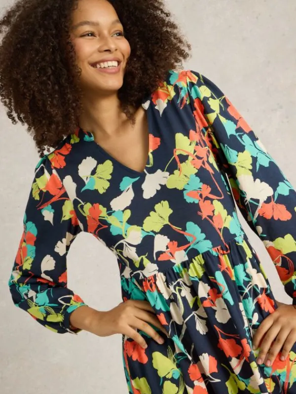 Leah Midi Jersey Dress in NAVY MULTI<White Stuff Clearance