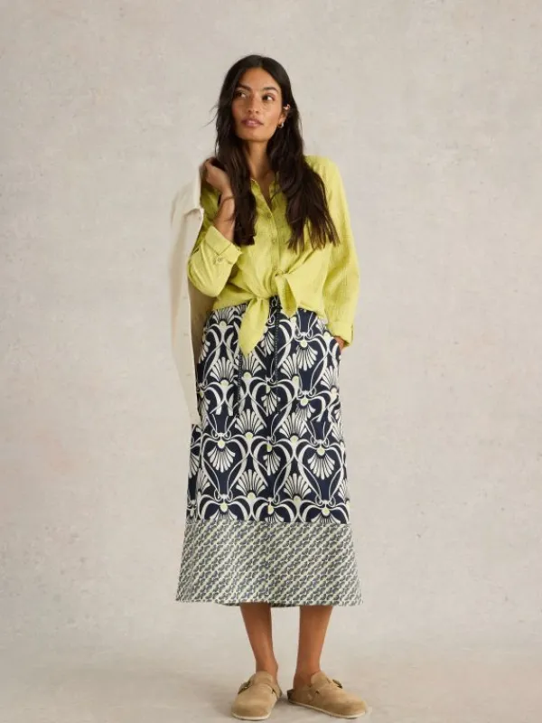 Linen Blend Elle Skirt in NAVY PRINT<White Stuff Clearance