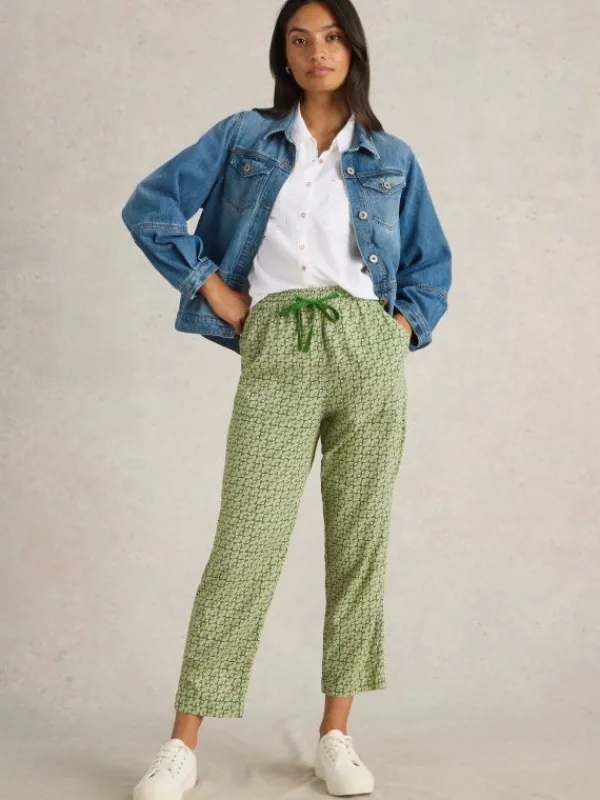 Linen Blend Elle Trouser in GREEN PRINT<White Stuff Hot