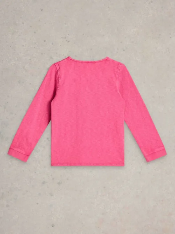 Long Sleeve Henley Tee in BRIGHT PINK<White Stuff Clearance