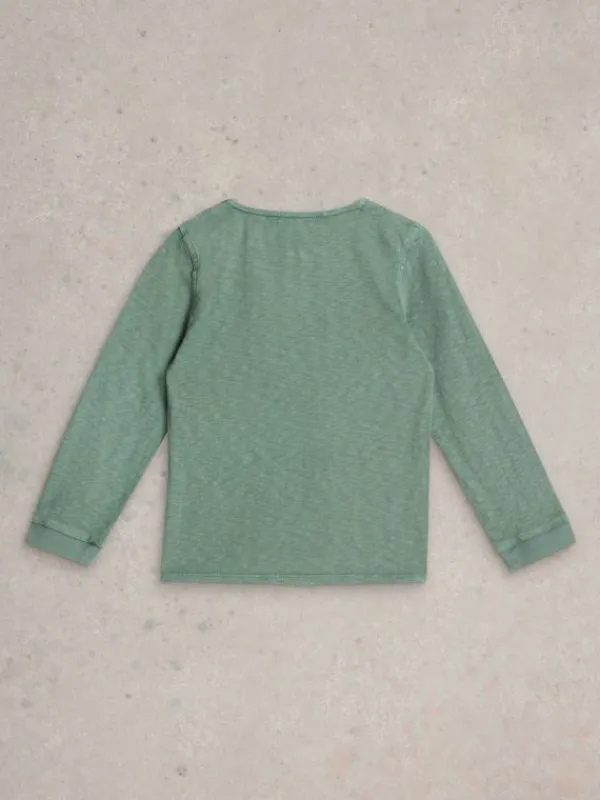 Long Sleeve Henley Tee in MID GREEN<White Stuff Sale