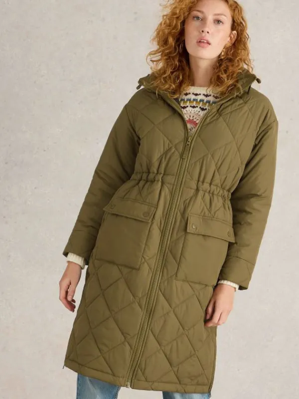 Lorena Quilted Coat in KHAKI GREEN<White Stuff Outlet