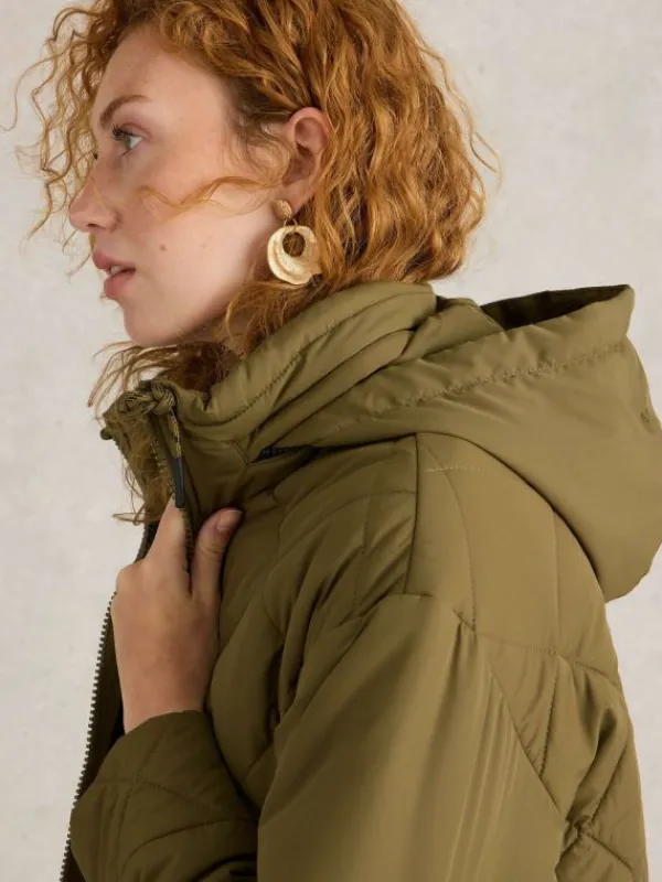 Lorena Quilted Coat in KHAKI GREEN<White Stuff Outlet