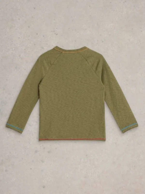 LS Wolf in Woods Graphic Tee in KHAKI GREEN<White Stuff New