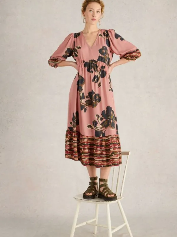 Lucy Midi V Neck Dress in PINK PRINT<White Stuff Outlet